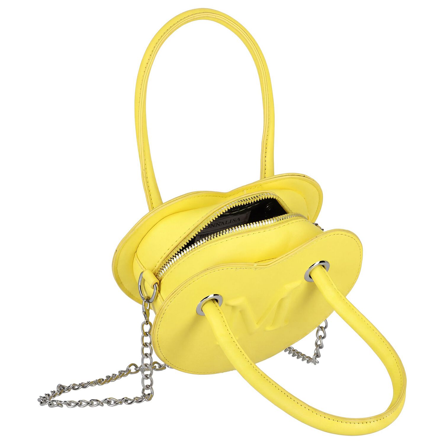 Girls Yellow Leather Heart Handbag, 1, hi-res