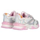 Girls Iridescent Silver, White & Pink Trainers, 1, hi-res