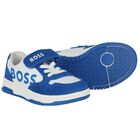 Boys Blue & White Logo Trainers, 1, hi-res