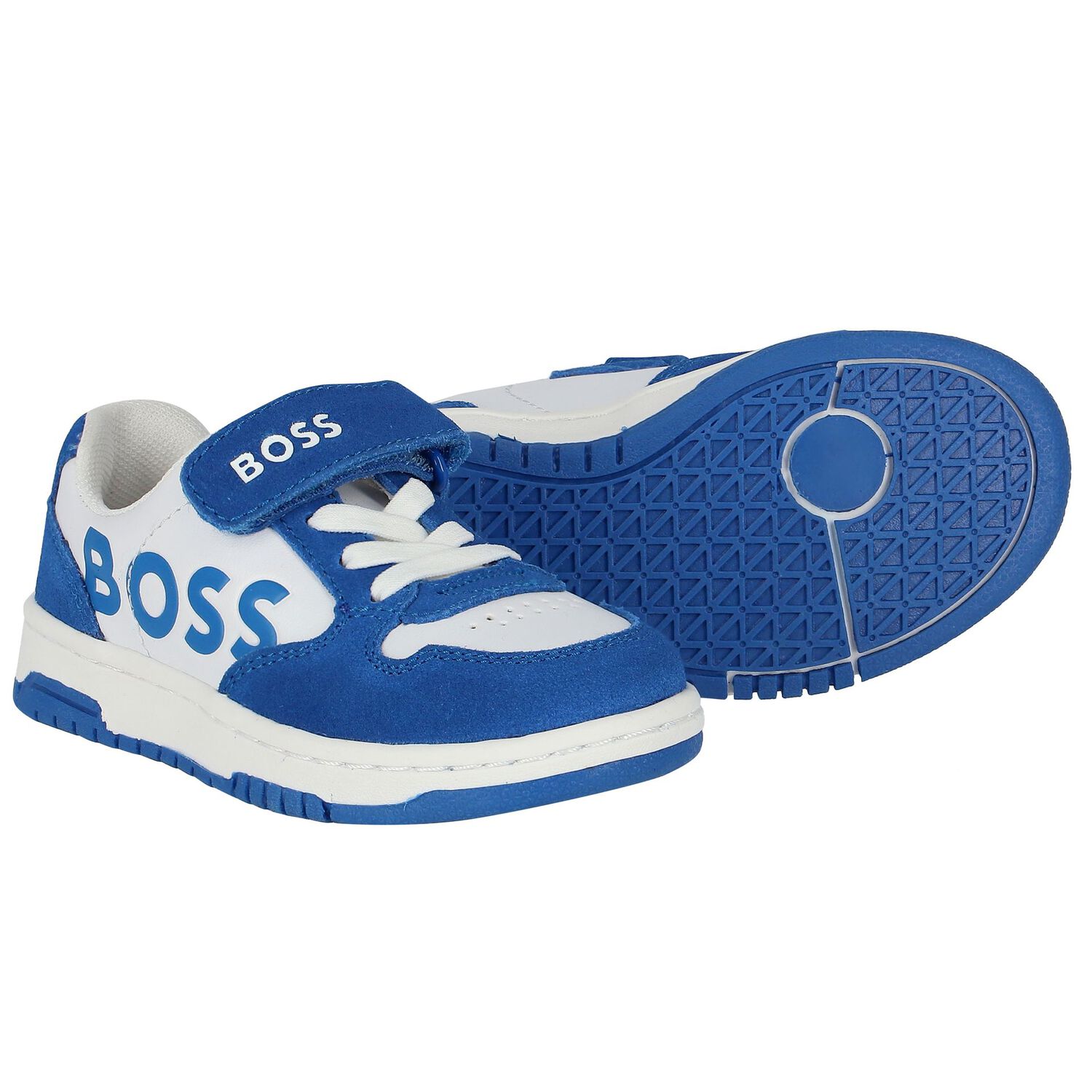 Boys Blue & White Logo Trainers, 1, hi-res