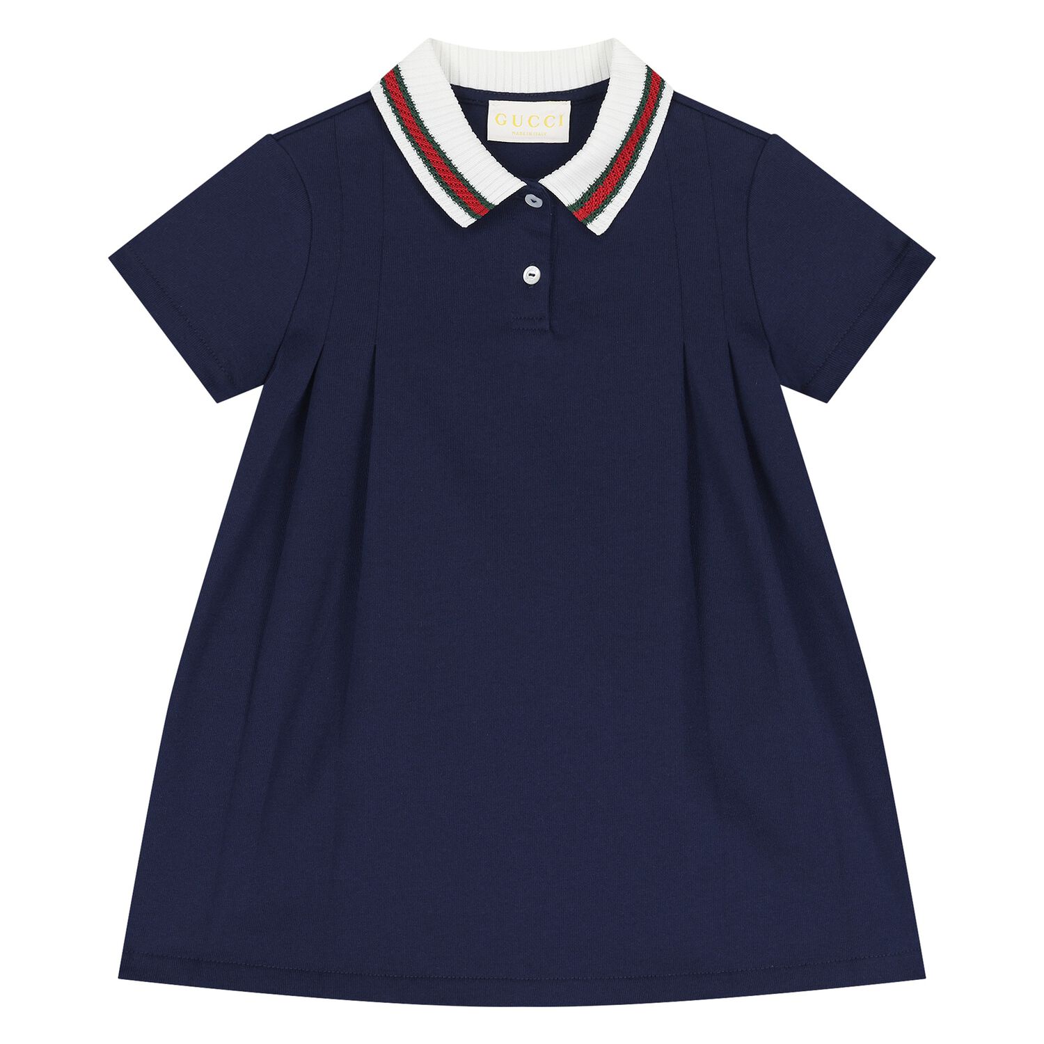 Younger Girls Navy Blue Web Striped Dress, 1, hi-res