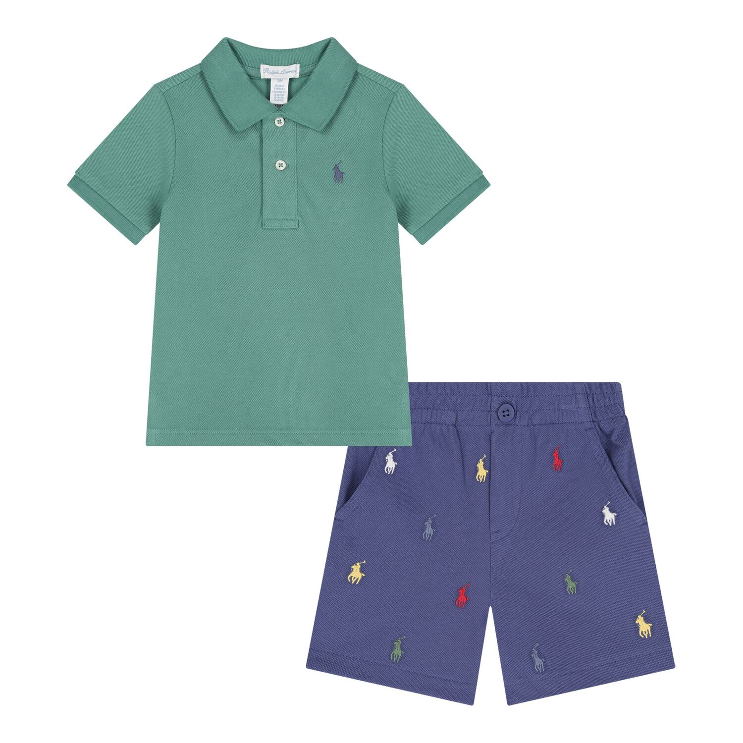 Baby Boys Green & Blue Logo Shorts Set, 1, hi-res