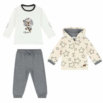 Baby Boys Ivory & Grey 3 Piece Tracksuit