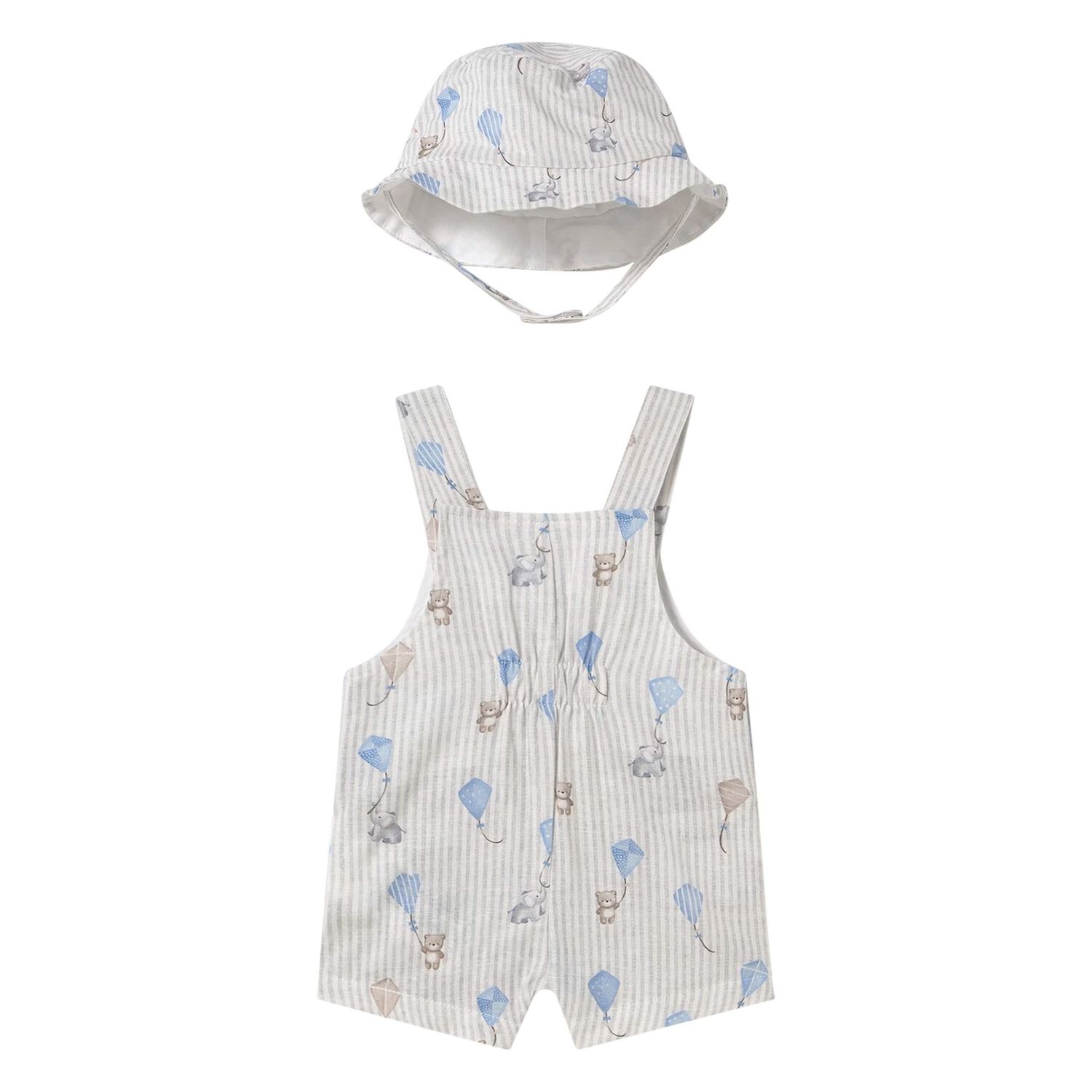 Baby Boys Striped Dungaree Romper & Hat Set, 1, hi-res