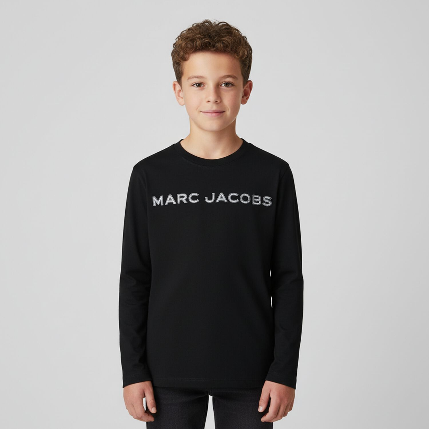 Boys Black Logo Long Sleeve Top, 1, hi-res