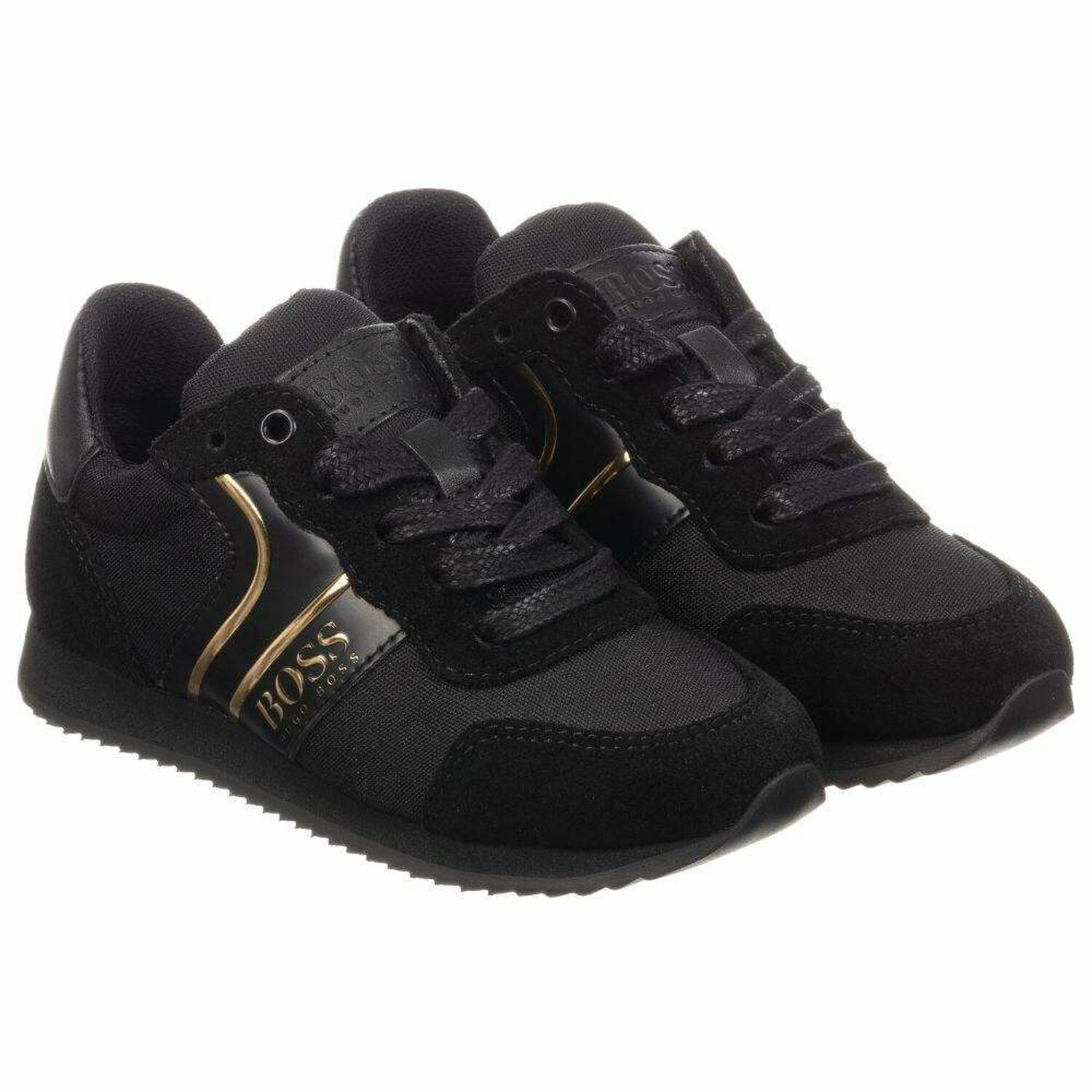 Boys Black & Gold Trainers, 1, hi-res