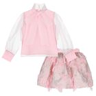Girls Pink Bow Chiffon Skirt Set, 1, hi-res