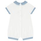 Baby Boys White & Blue Romper, 1, hi-res