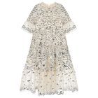 Girls Beige Sequin Tulle Dress, 1, hi-res