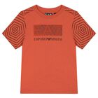 Boys Orange Geometric EA7 T-Shirt, 3, hi-res