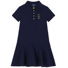 Girls Navy Bear Polo Dress, 1, hi-res