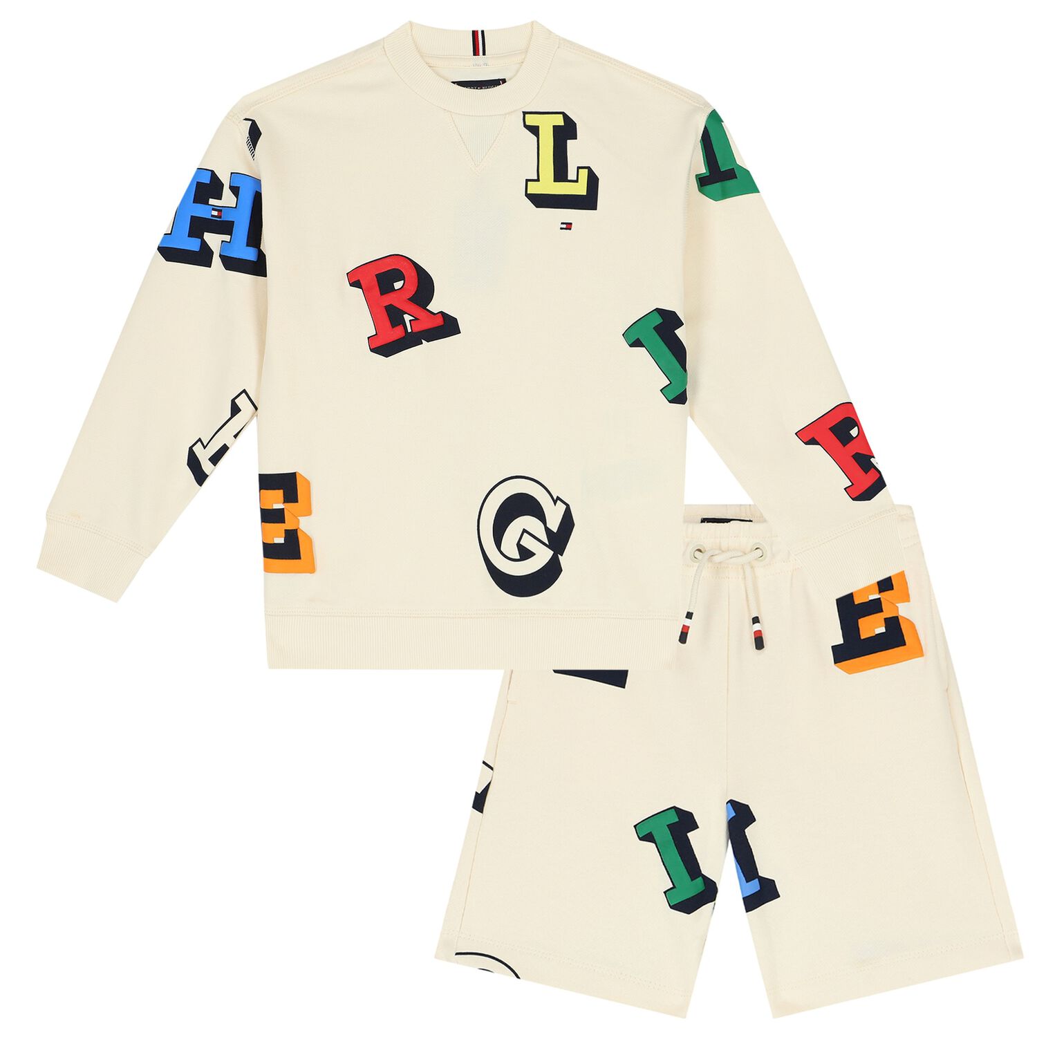 Boys Beige Logo Shorts Set, 1, hi-res image number null