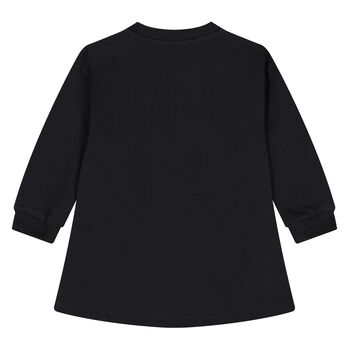 Younger Girls Black Teddy Bear Logo Dress
