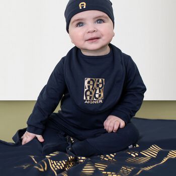 Baby Boys Navy Blue Logo Hat