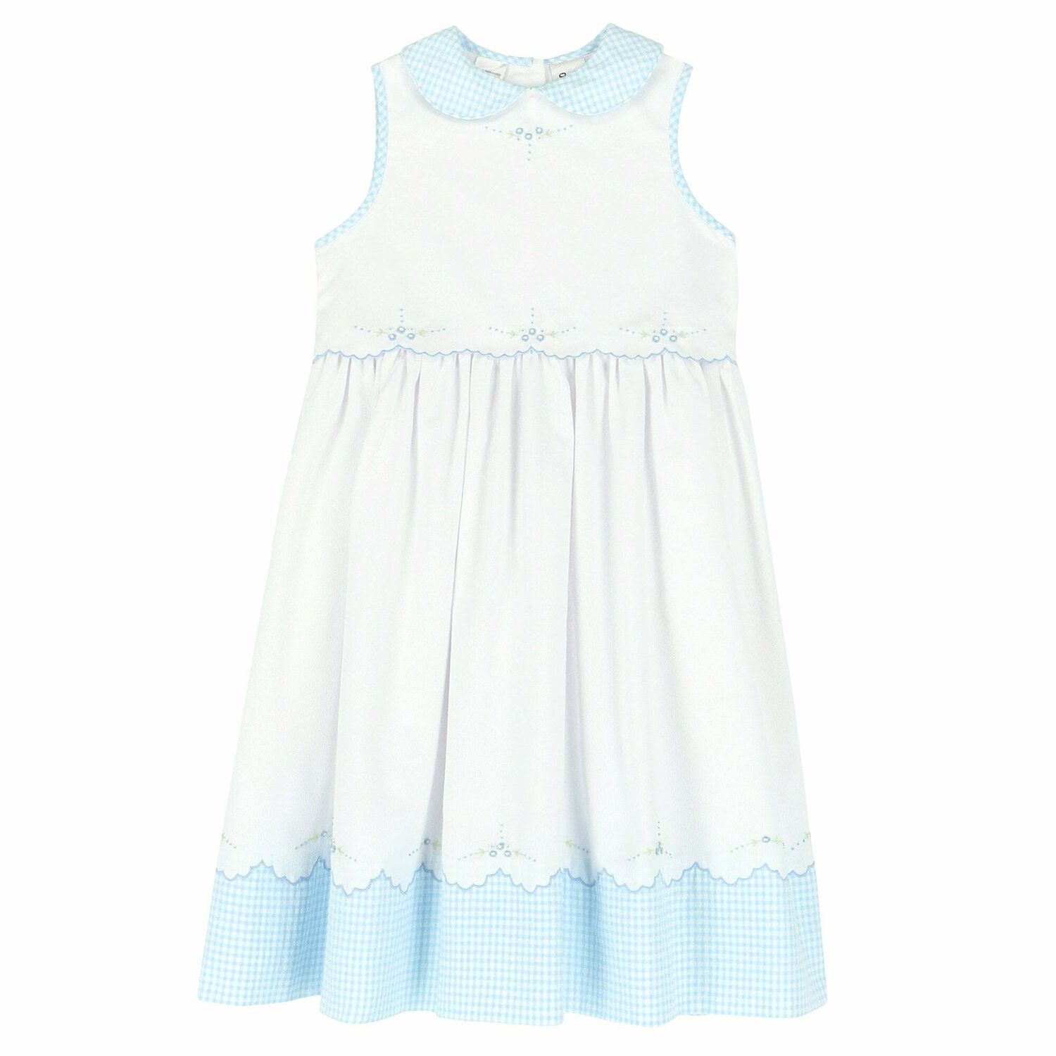 Girls White & Blue Embroidered Dress, 1, hi-res image number null