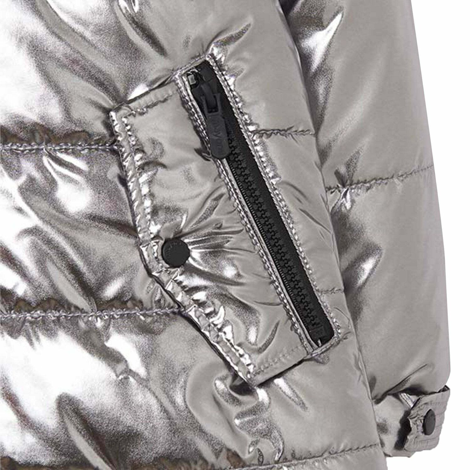 Girls Silver Puffer Jacket, 1, hi-res