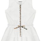 Girls White Check Sleeveless Dress, 1, hi-res