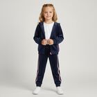Girls Navy Blue & Pink Hooded Zip Up Top , 1, hi-res