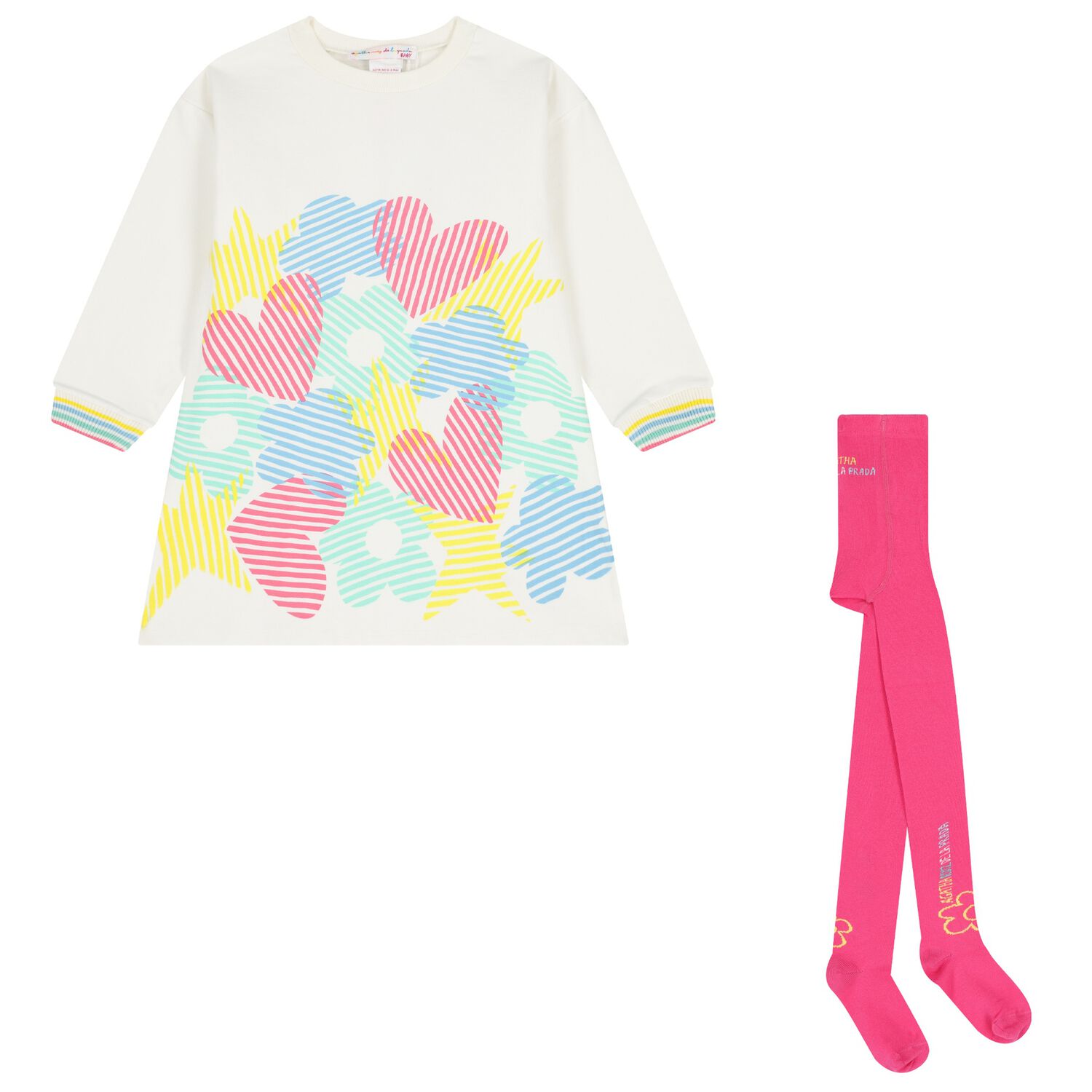 Girls Ivory & Pink Sweatshirt Dress Set, 1, hi-res
