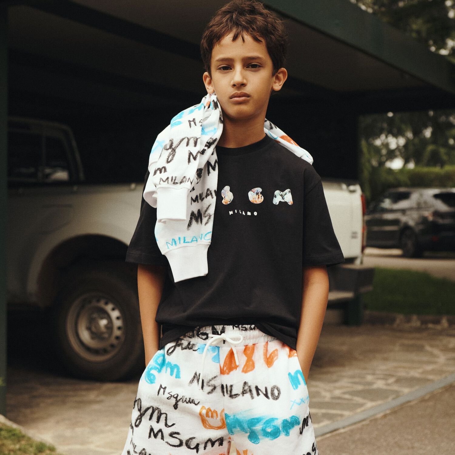 Boys White Logo Shorts, 1, hi-res