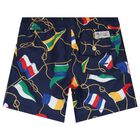 Boys Navy Blue Flag Logo Swimshorts, 1, hi-res