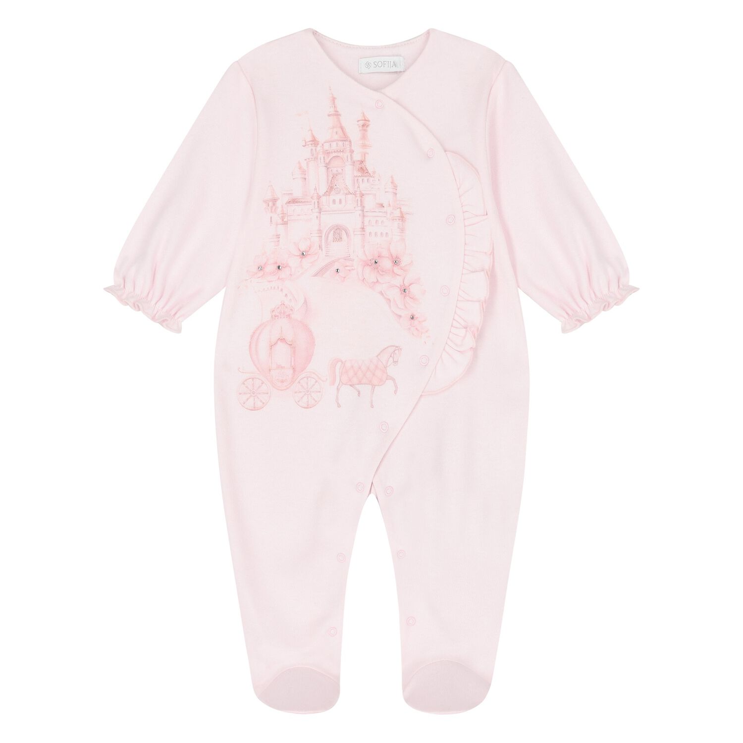 Baby Girls Pink Castle Babygrow, 1, hi-res