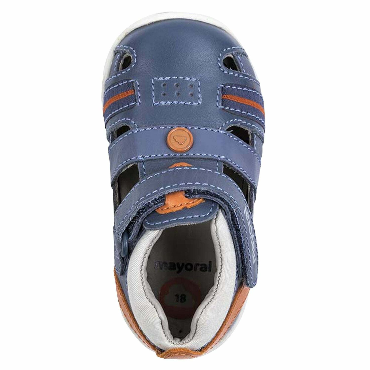 Younger Boys White & Navy Blue Leather Shoes, 2, hi-res