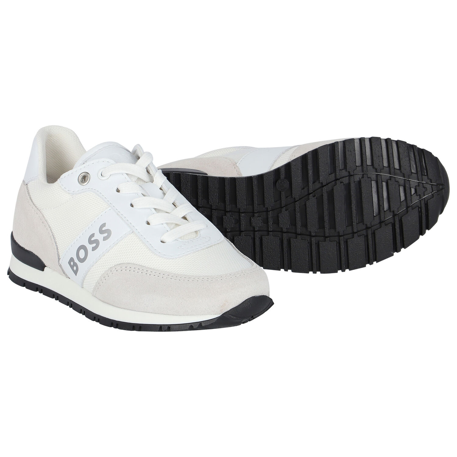 Boys White Logo Trainers, 1, hi-res