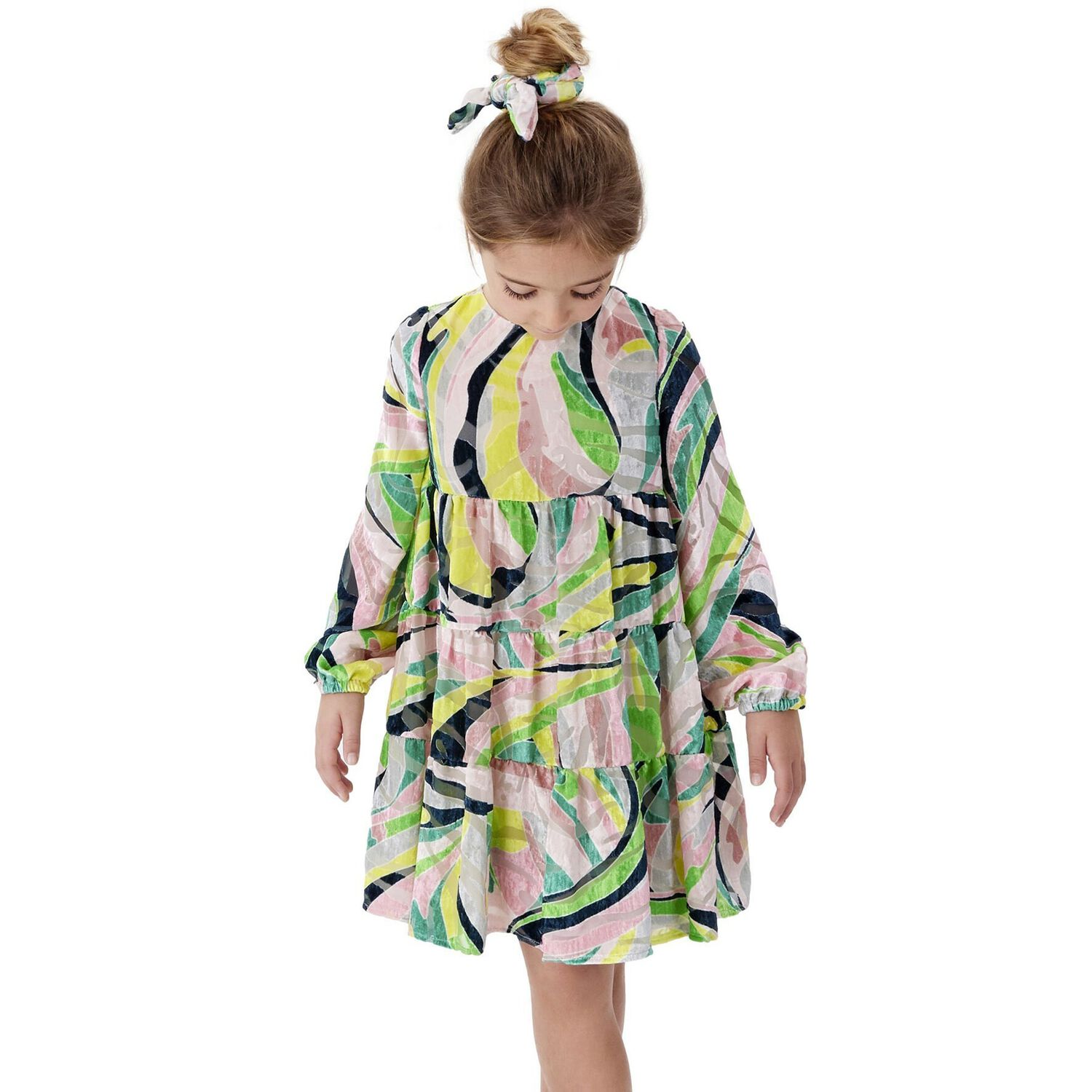 Girls Green Velvet Dress, 1, hi-res