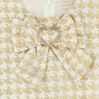 Girls White & Gold Houndstooth Dress, 1, hi-res