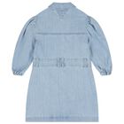 Girls Blue Logo Denim Dress, 1, hi-res