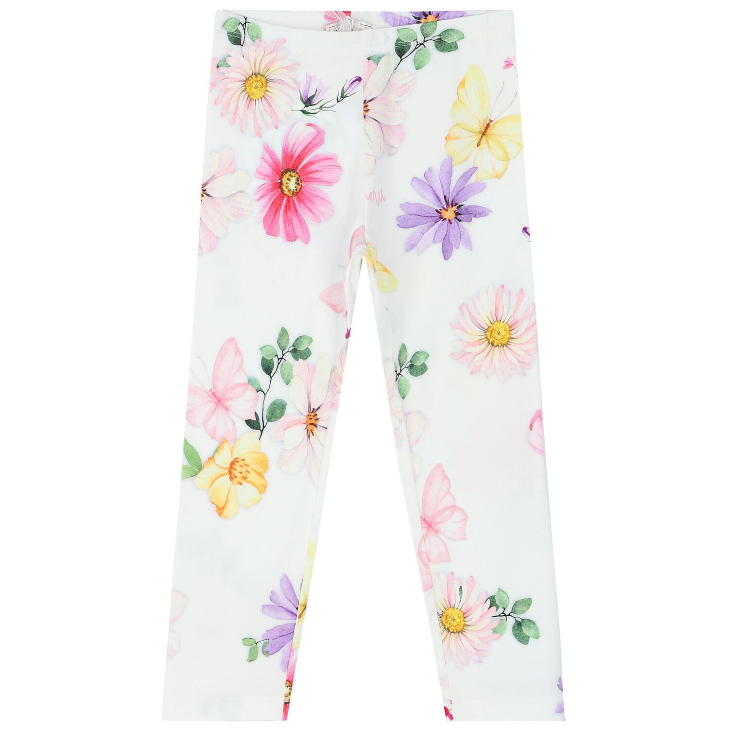 Girls White Floral Leggings, 1, hi-res