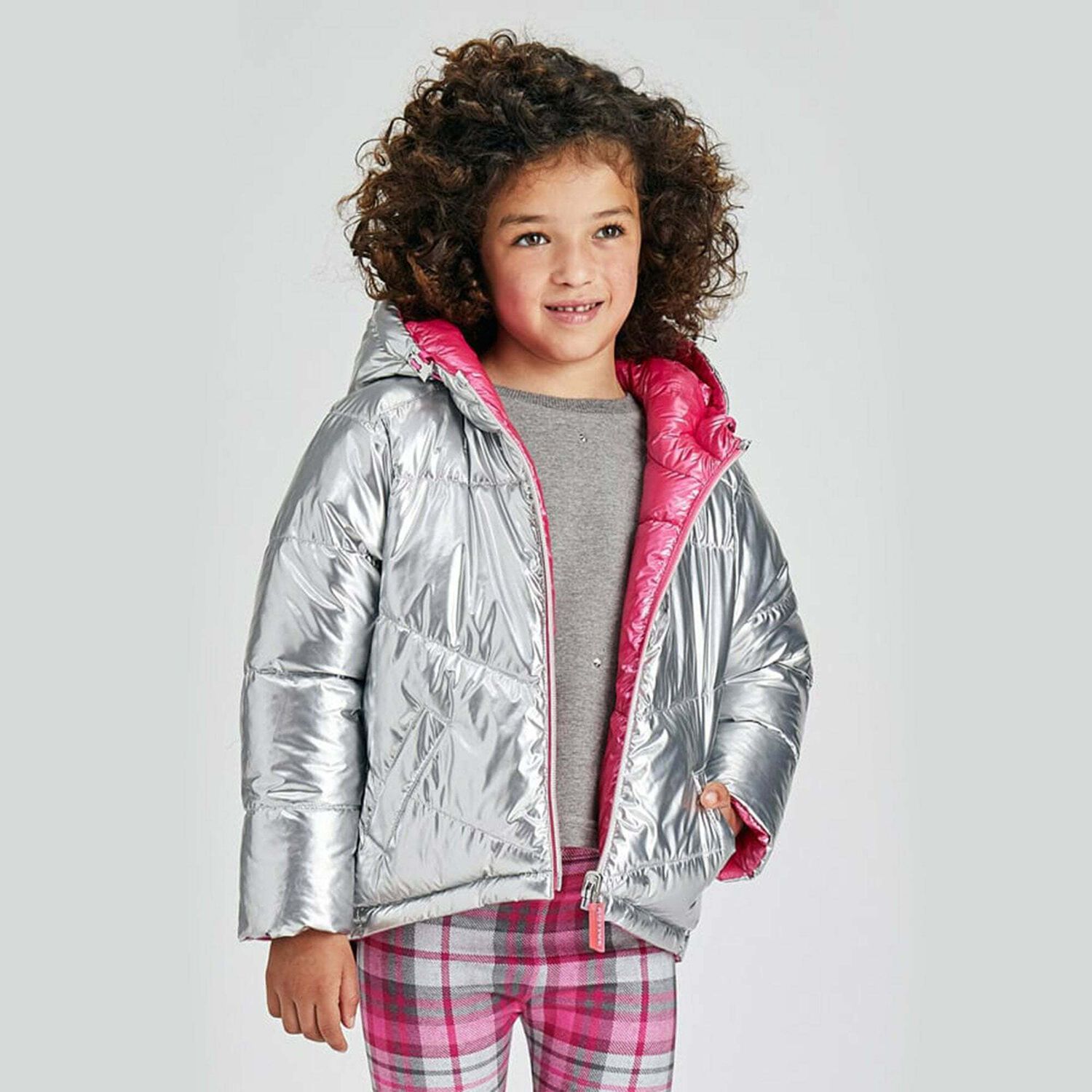 Girls Silver & Pink Reversible Jacket, 1, hi-res