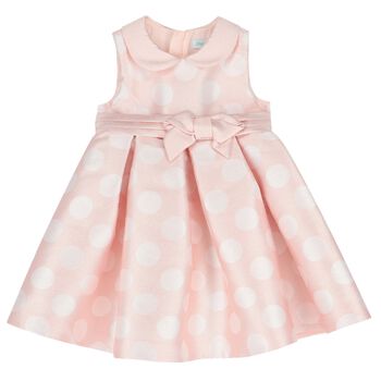 Younger Girls Pink Polka Dot Satin Dress