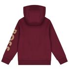 Boys Burgundy Logo Hooded Zip Up Top, 1, hi-res