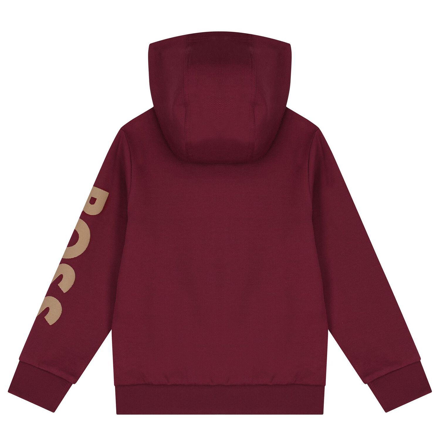 Boys Burgundy Logo Hooded Zip Up Top, 1, hi-res