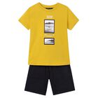 Boys Yellow & Navy Blue Shorts Set, 1, hi-res