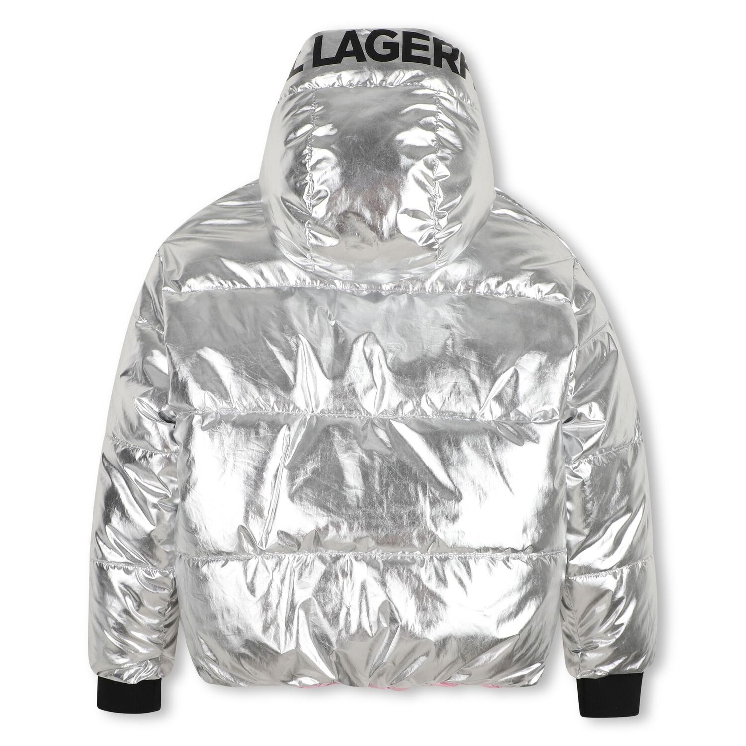 Girls Silver & Pink Reversible Puffer Jacket, 1, hi-res