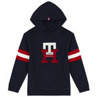 Boys Navy Blue Logo Hooded Top, 1, hi-res