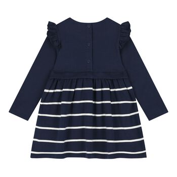 Baby Girls Navy Blue Logo Striped Dress