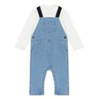 Baby Boys White & Blue Dungaree Set, 1, hi-res