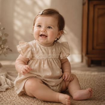 Baby Girls Beige Embroidered Floral Dress Set