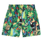 Younger Boys Green Tropical Swim Shorts, 1, hi-res