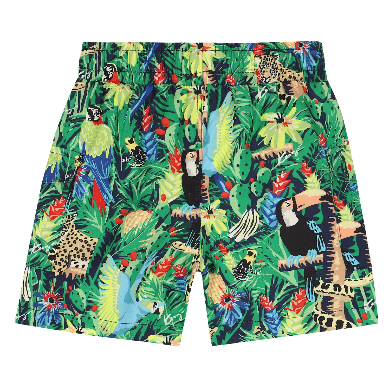 Younger Boys Green Tropical Swim Shorts, 1, hi-res