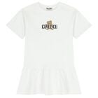 Girls White Teddy Bear Logo Dress, 1, hi-res