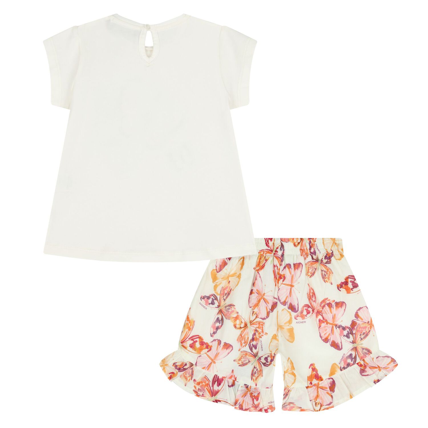 Younger Girls Ivory & Orange Butterfly Shorts Set, 1, hi-res