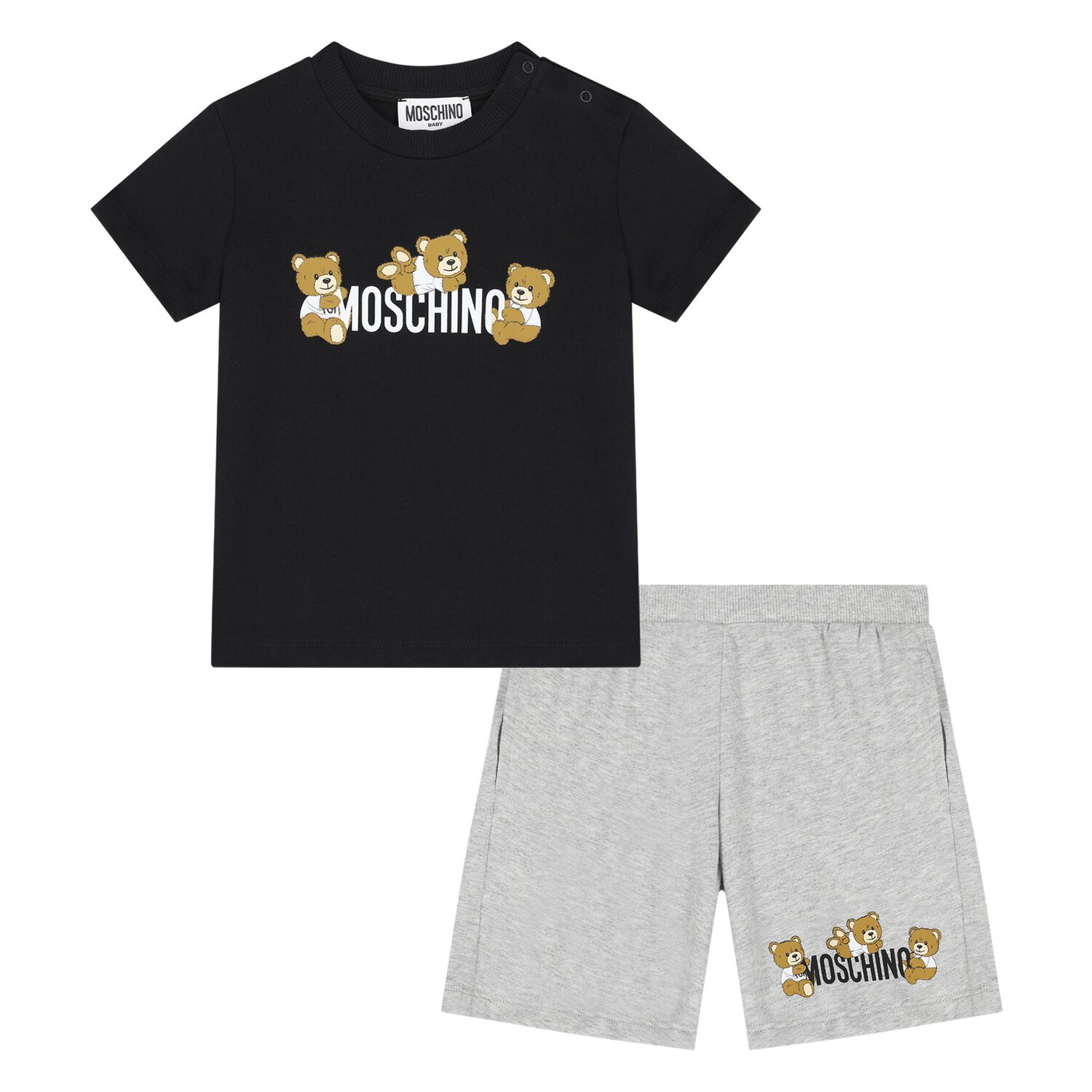 Younger Black & Grey Teddy Bear Logo Shorts Set, 5, hi-res