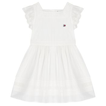 Girls White Logo Broderie Anglaise Dress