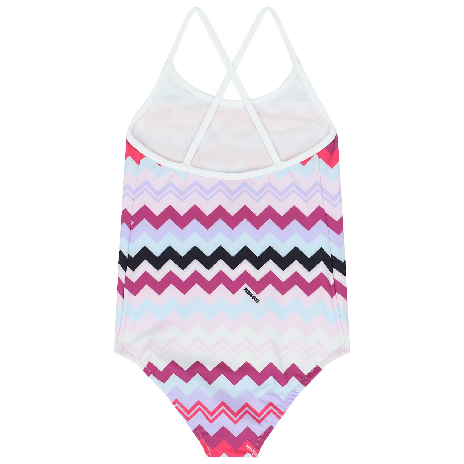 Girls Purple & Pink Zigzag Logo Swimsuit, 1, hi-res