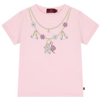 Girls Pink Necklace Logo T-Shirt